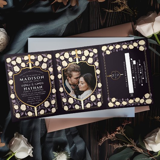 剣&シールド中世ファンタジーモノグラム結婚ズ 三つ折り招待状