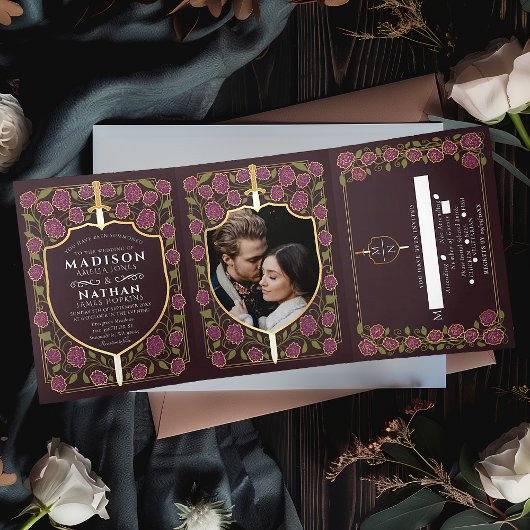 剣&シールド中世ファンタジーモノグラム結婚ズ 三つ折り招待状