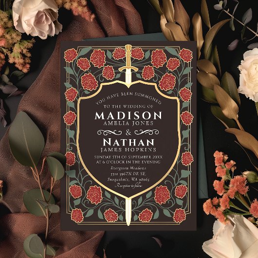 剣&シールド中世ファンタジーモノグラム結婚ズ 招待状