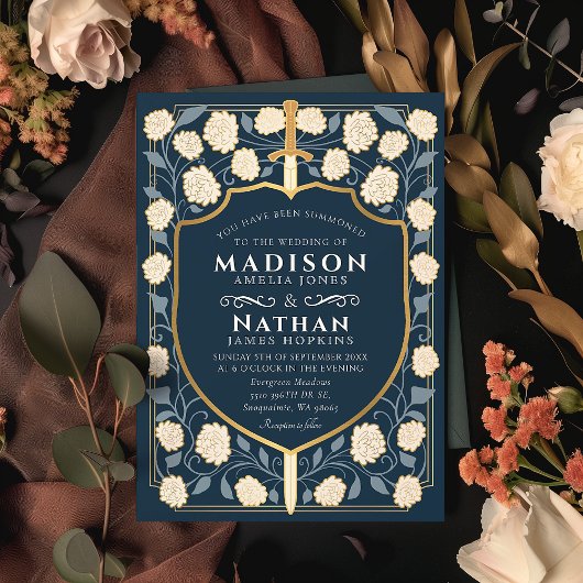 剣&シールド中世ファンタジーモノグラム結婚ズ 招待状