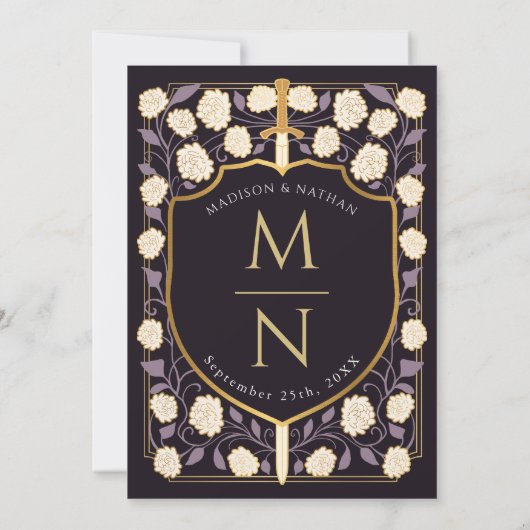 剣&シールド中世ファンタジーモノグラム結婚ズ 招待状 (裏面)