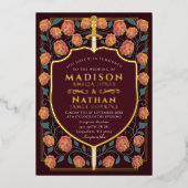 剣&シールド中世ファンタジーモノグラム結婚ズ 箔招待状 (正面)