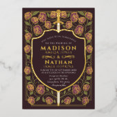 剣&シールド中世ファンタジーモノグラム結婚ズ 箔招待状 (正面)