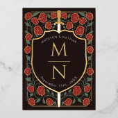 剣&シールド中世ファンタジーモノグラム結婚ズ 箔招待状 (裏面)