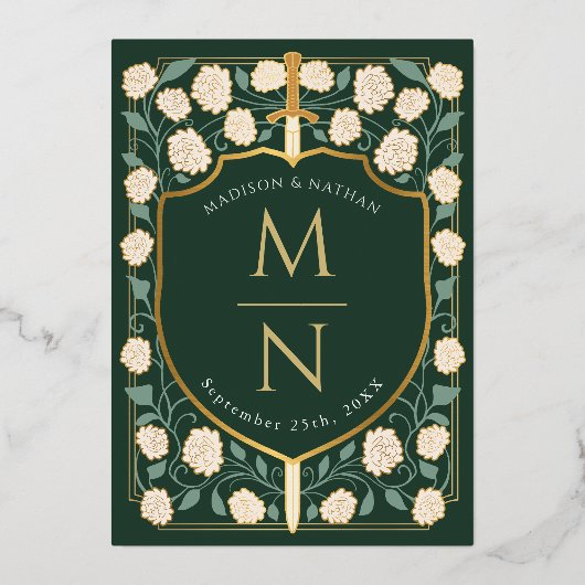 剣&シールド中世ファンタジーモノグラム結婚ズ 箔招待状 (裏面)