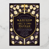 剣&シールド中世ファンタジーモノグラム結婚ズ 箔招待状 (正面)