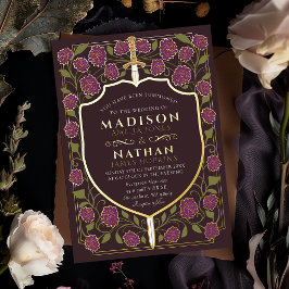 剣&シールド中世ファンタジーモノグラム結婚ズ 箔招待状