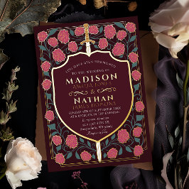 剣&シールド中世ファンタジーモノグラム結婚ズ 箔招待状