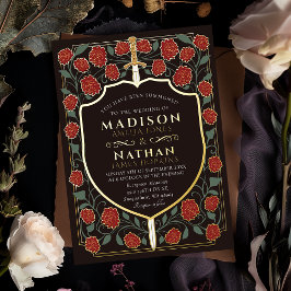 剣&シールド中世ファンタジーモノグラム結婚ズ 箔招待状