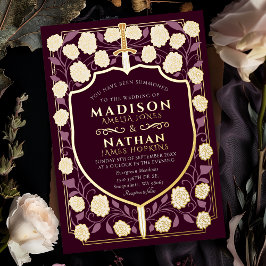 剣&シールド中世ファンタジーモノグラム結婚ズ 箔招待状