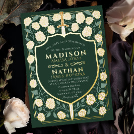 剣&シールド中世ファンタジーモノグラム結婚ズ 箔招待状