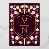 剣&シールド中世ファンタジーモノグラム結婚ズ 箔招待状 (裏面)