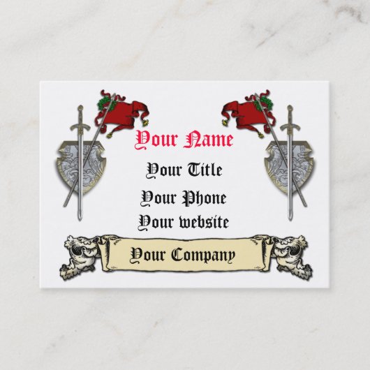 剣、盾および旗の名刺のテンプレート 名刺 (正面)