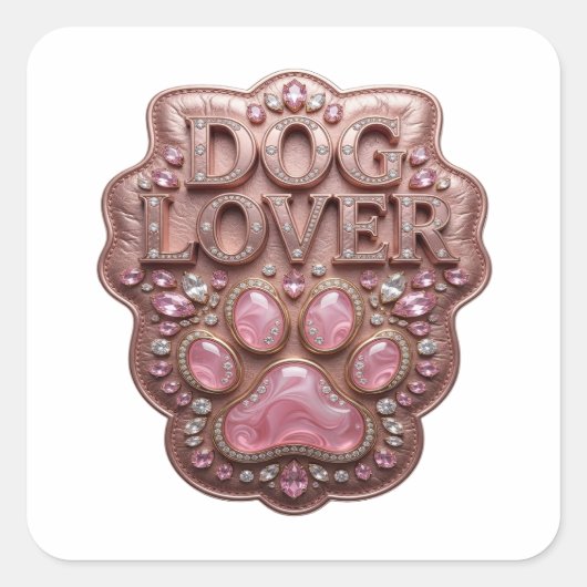 剥がせるゴールドのDOG LOVERスクエアステッカー スクエアシール (正面)