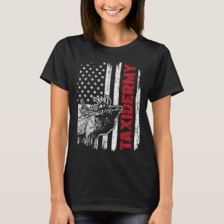 剥製アメリカ国旗剥製の鹿が詰め込むアニメーション Tシャツ