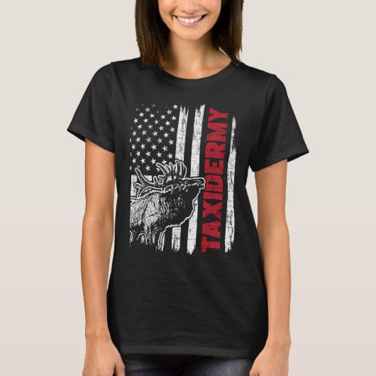 剥製アメリカ国旗剥製の鹿が詰め込むアニメーション Tシャツ (正面)