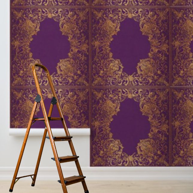 剥離とスティックインディアンインスパイア紫の金ゴールドパターン 壁紙 (Peel and Stick Indian inspired purple gold pattern Wallpaper)