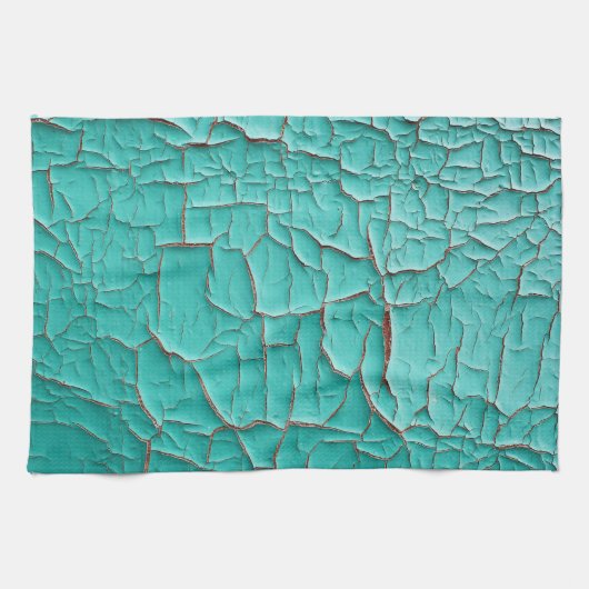 剥離素朴絵を描ティール(緑がかった色)ピンクヴィンテージ キッチンタオル (横)