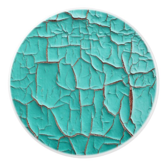 剥離素朴絵を描ティール（緑がかった色）青い緑のヴィンテージ セラミックノブ (正面)