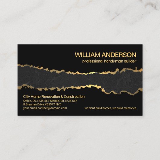 剥離金ゴールド壁紙黒大理石ビグランジルダー 名刺 (正面)
