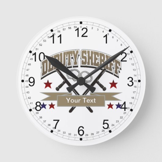 副パーソナライズされた保安官 ラウンド壁時計 (正面)