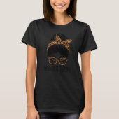 副校長ヒョウ乱雑Bun女性バックT Tシャツ (正面)
