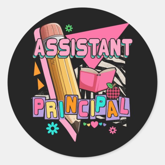 副校長90年代レトロピンクスタイルクリスマス ラウンドシール (正面)