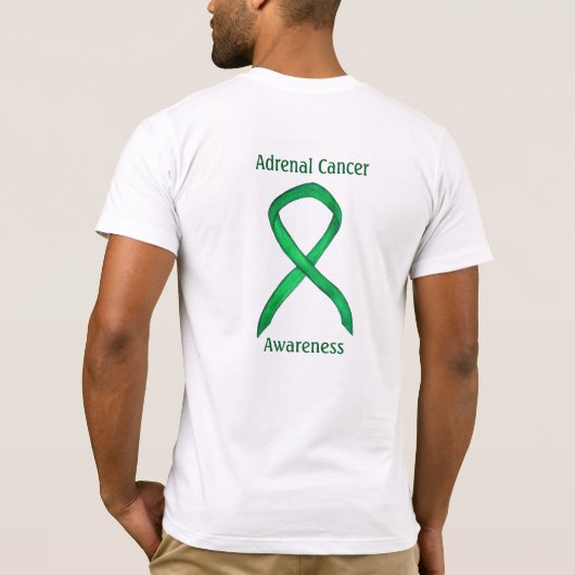 副腎がん認識度グリーンリボンカスタムティー Tシャツ (裏面)