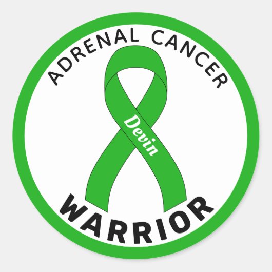 副腎癌戦士リボンホワイトラウンドステッカー ラウンドシール (正面)