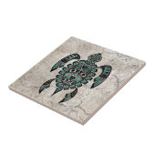 割れたティール(緑がかった色)の青いHaidaの精神のウミガメ タイル (側面)