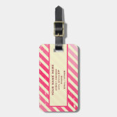 割れたピンクのグラデーションでストライプな荷物のラベル ラゲッジタグ (正面縦)
