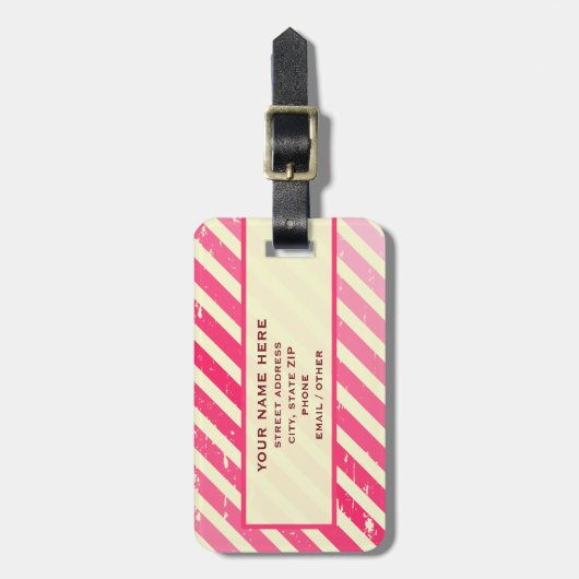 割れたピンクのグラデーションでストライプな荷物のラベル ラゲッジタグ (正面縦)