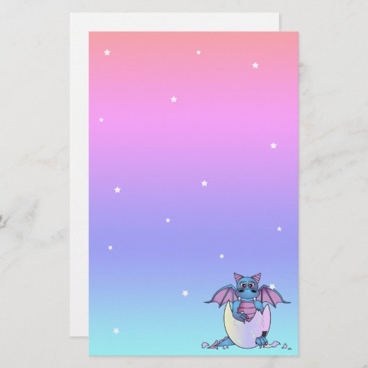 割れた卵の文房具のかわいいドラゴンのベビー 便箋 (正面/裏面)