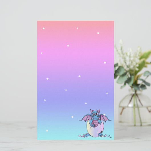 割れた卵の文房具のかわいいドラゴンのベビー 便箋 (スタンド正面)