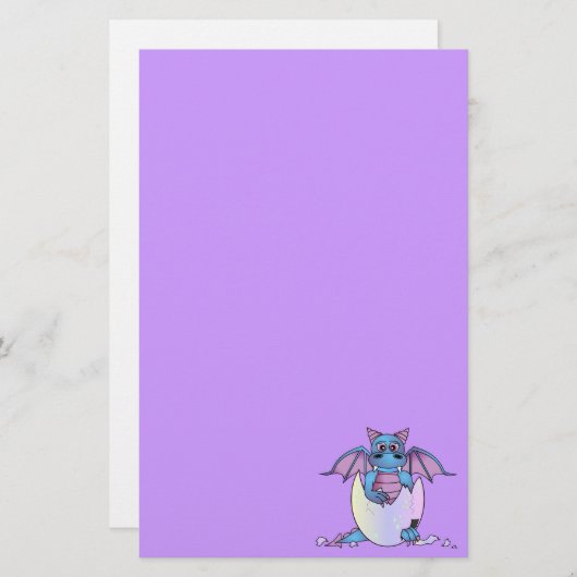 割れた卵の紫色の文房具のかわいいドラゴンのベビー 便箋 (正面/裏面)
