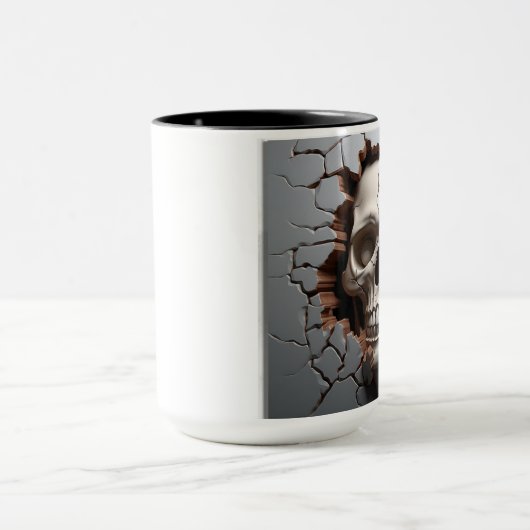 割れた壁に人間のスカル マグカップ (中央)