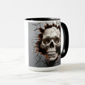 割れた壁に人間のスカル マグカップ (正面右)