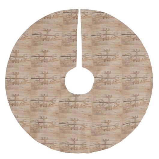 割れた木にバイキングが走る ブラッシュドポリエステルツリースカート (正面)