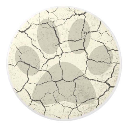 割れた白い動物の足のプリントの引出しのノブ セラミックノブ (正面)