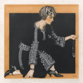 割れた真珠のネックレス ガラスコースター (正面)