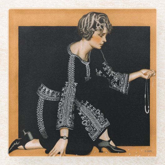 割れた真珠のネックレス ガラスコースター (正面)