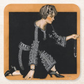 割れた真珠のネックレス スクエアペーパーコースター (正面)