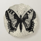 割れた背景の白黒蝶 ラウンドクッション (裏面)