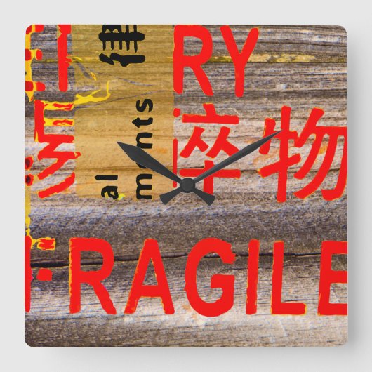 割れ易い模様-剥離-木目 スクエア壁時計 (正面)