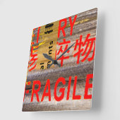 割れ易い模様-剥離-木目 スクエア壁時計 (傾斜)