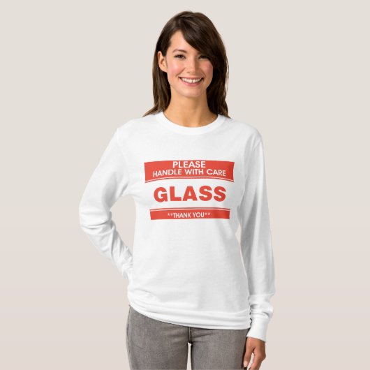 割れ物注意 ガラス 取扱注意 ラベル Tシャツ (正面フル)