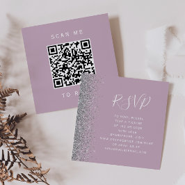 割安なダスティリラック＋シルバー 結婚式 QRコード RSVP エンクロージャーカード