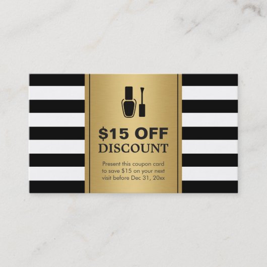 割引クーポンネイルサロン金ゴールドブラックシルエット 割引カード (正面)
