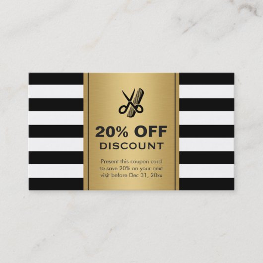 割引クーポンヘアサロン金ゴールドブラックハサミ 割引カード (正面)