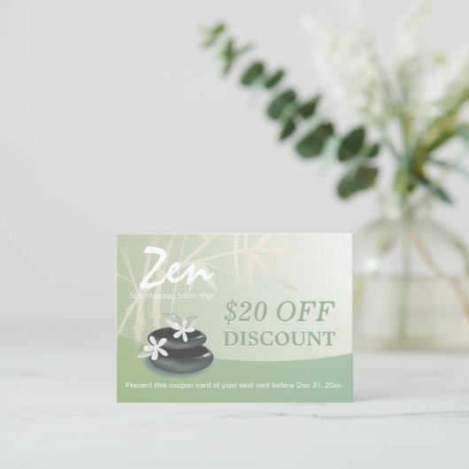 割引クーポンロイヤリティ禅ストーンマッサージセラピー 割引カード (スタンド正面)